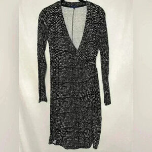 Gap V Neck Faux Wrap Dress Plaid Stretch Spandex Polka Dot‎ Size S